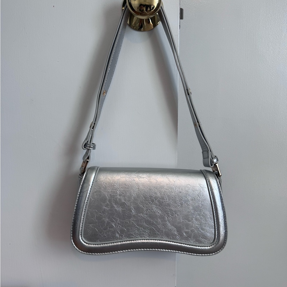 Metallic Silver Shoulder Bag with Adjustable Strap